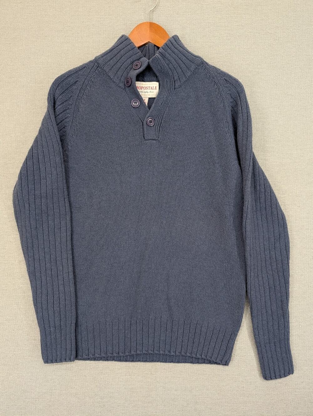 Aeropostale Sweater Size Medium Ribbed Blue Mock Neck -0226E28